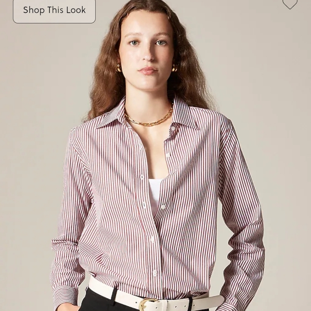 Striped Button-Down Shirt Top in Burgundy/White